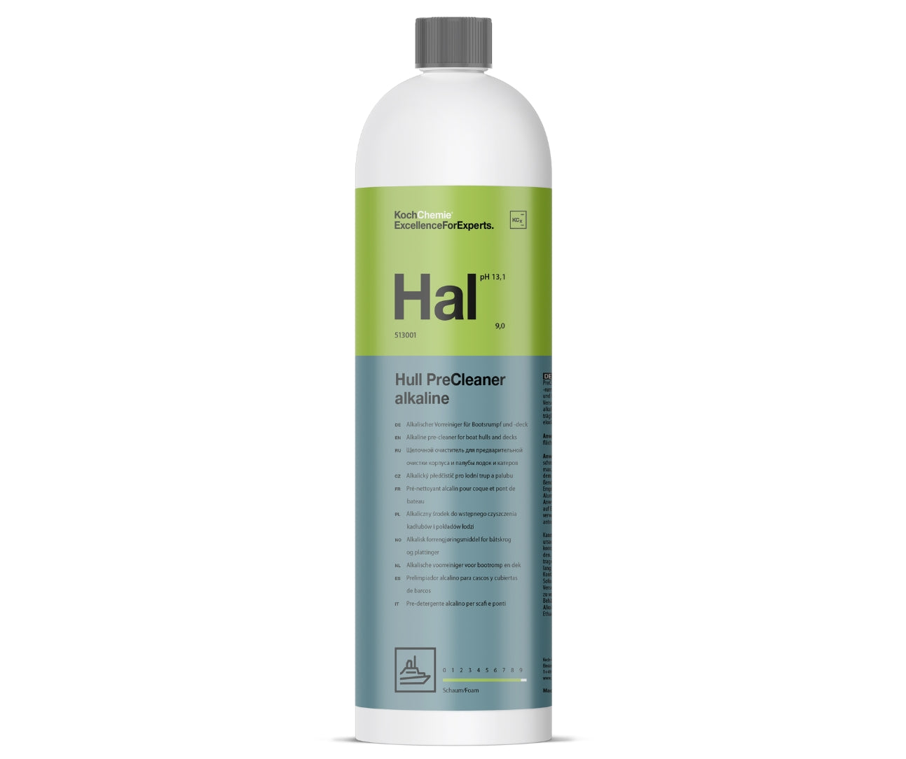 Das Bild zeigt die Flasche von Koch mit dem Hull PreCleaner